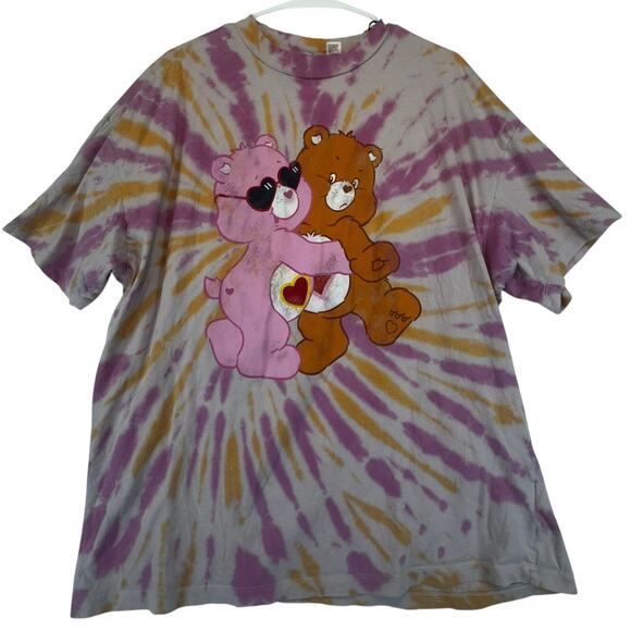 H&M Care Bears Graphic Short Sleeve T-Shirt Size Small Relaxed Fit Tie Dye - Picture 1 of 7